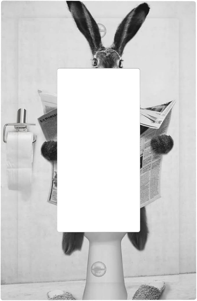 Outlet Covers Funny Cute Grey Black Rabbit Reading Newspaper Single Rocker Light Switch Cover Decorative 1 Gang Wall Plate Rustic Vintage Western Animals Gfci Electrical Dimmer Switchplate