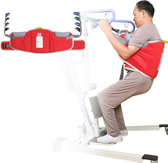 Sit to Stand Lift Patient Aid Padded Sling and Stand Assist with Back Support,Patient Lift Sling Works with Most Mobility Aids & Equipment (Medium-Red)