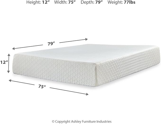 Signature Design by Ashley Chime Memory Foam 12" King Mattress with Thick Memory and Support Foam for Pressure Relief, Fiberglass Free, Mattress In A Box