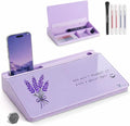 TOWON Small Compact Glass Desktop Whiteboard with Storage – 12 x 7 in Dry Erase Board for Desk, Home Office, School | Includes 5 Markers, Eraser & Holder | Space-Saving Organizer, Aesthetic Lavender