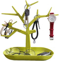 Tabletop Key Holder Stand Tree Key Rack,Stand Jewelry Display Necklace Ring Earring Holder Rack,Jewelry Organizer Tray Home Decor for Home Entryway (Green)