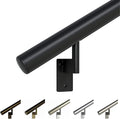 Promenaid 18ft Flush Handrail Kit - Satin Black - Complete Indoor/Outdoor Handrail for Stairs - 1.6" Round Anodized Aluminum Railing with 6 Satin Black Painted Pivoting Wall Brackets & Flush Endcaps