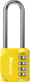 1 Pack disecu 2.6 Inch Long Shackle Combination Lock, 4 Digit Outdoor Waterproof Padlock for School Locker, Gym Locker, Storage Unit, Gate, Fence, Toolbox, Cabinet (Yellow)