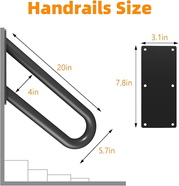 Handrails for Exterior Interior Steps Wall Mount with Matte Black Finished Stair Handrails for Kids Elderly Pregnant Women Disabled Stairway Railing Doorways Courtyard with Hardware 20 INCH