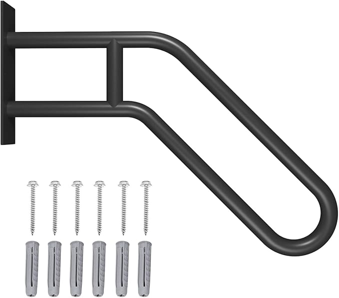 Hand Rails for Outdoor Steps Stair Railing Indoor Rail Metal Heavy Duty Non-Slip 1-3 Step Wall Mount Grab Bars U-Shape Safety Handle Garage Porch Courtyard Doorways (23")