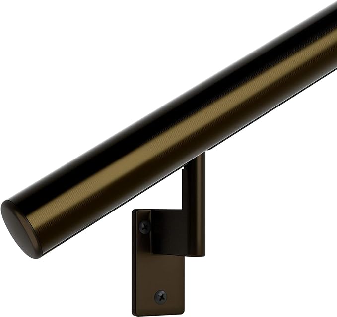 Promenaid 17ft Flush Handrail Kit - Architectural Bronze - Complete Indoor/Outdoor Handrail for Stairs - 1.6" Round Anodized Aluminum Railing - 6 Bronze Painted Wall Brackets & Flush Endcaps