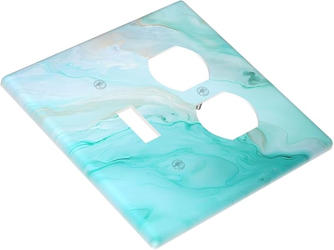 Teal Gold Marbling Turquoise Print Wallplates 1 Toggle 1 Duplex Switch Plate Electrical GFCI Faceplate Decorative Light Switch Covers for Bathroom Living Room Home Decor