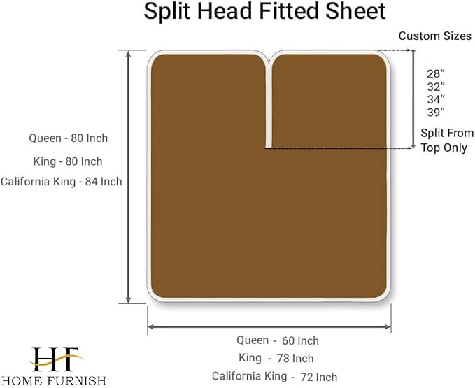 Top Split Queen Fitted Sheet Only for Adjustable beds, Split Down 39 inches from The Top, 600 Thread Count 100% Cotton Half Split Flex Head Fitted Sheet for Sleep Number Beds, Taupe