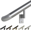 Promenaid 15ft ADA Handrail Kit - Silver - Complete Indoor/Outdoor Handrail for Stairs - 1.6" Round Anodized Aluminum Railing with 7 Silver Painted Pivoting Brackets & ADA Wall Returns