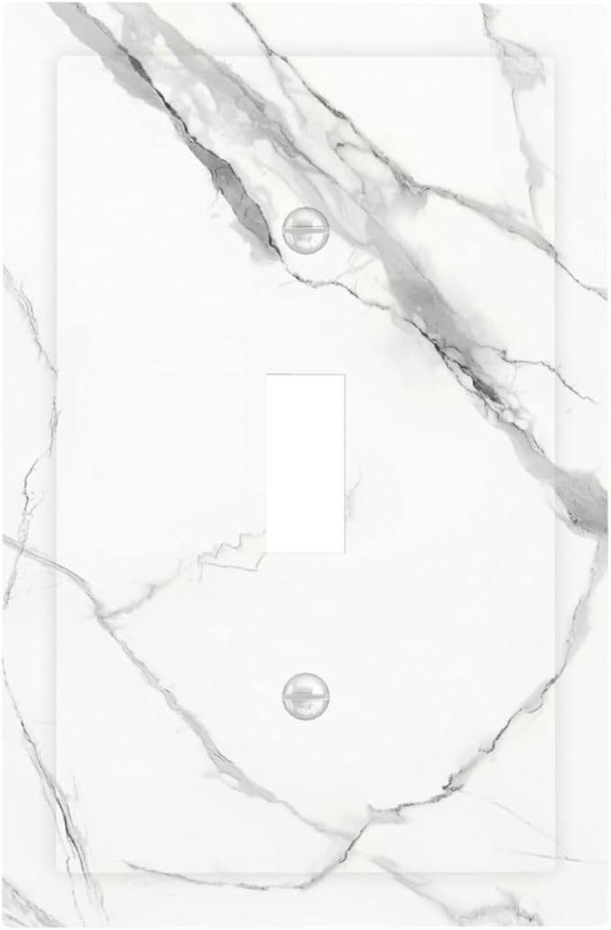 White Marble Abstract Luxurious Print Decorative Light Switch Cover 1 Gang Single Toggle Device Electrical Faceplate Switchplates Decorator Outlet Wall Plate for Bathroom Kitchen Home Decor
