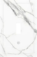 White Marble Abstract Luxurious Print Decorative Light Switch Cover 1 Gang Single Toggle Device Electrical Faceplate Switchplates Decorator Outlet Wall Plate for Bathroom Kitchen Home Decor