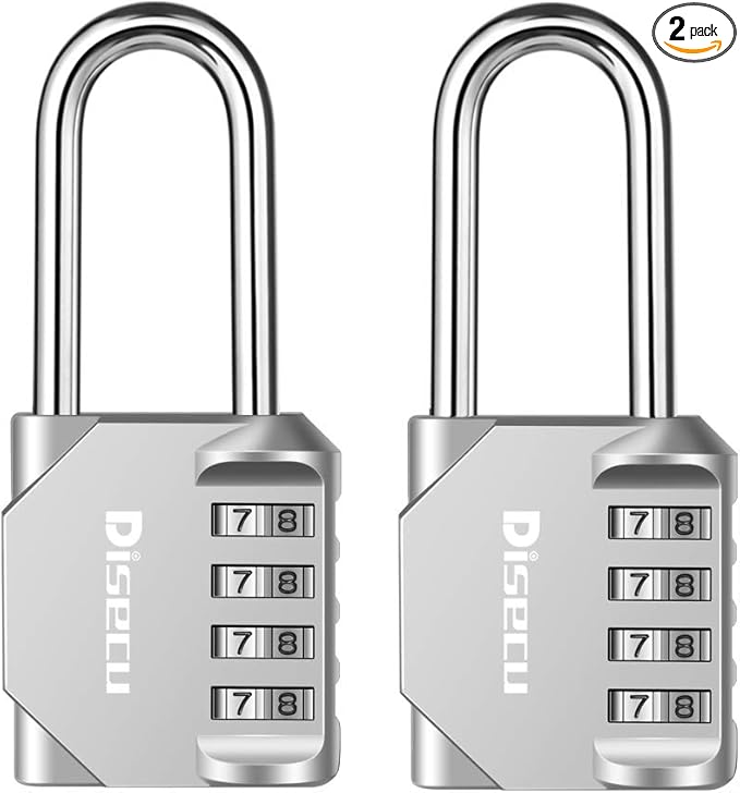 2 Pack disecu 2.2 Inch Long Shackle Combination Lock, 4 Digit Outdoor Waterproof Padlock for School Locker, Gym Locker, Storage Unit, Gate, Fence, Toolbox, Cabinet (Silver)