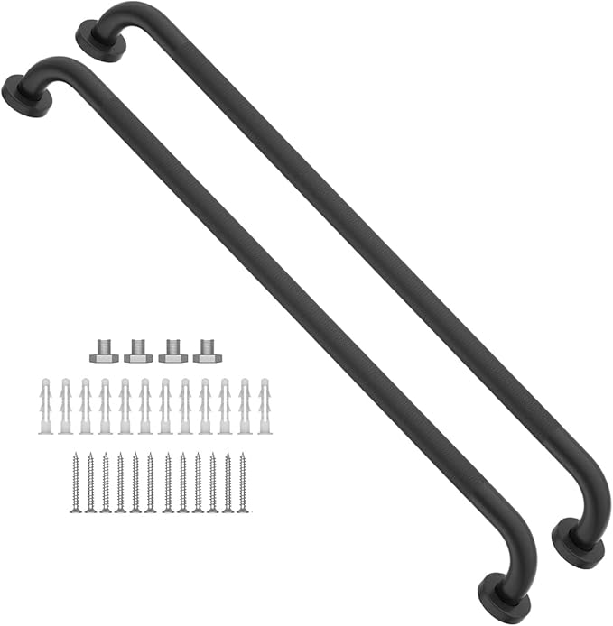 2 Pack 32 Inch Anti Slip Shower Grab Bar Oil Rubbed Black 1.25" Diameter, Munzong Bathroom Grab Bar, Knurled Bathroom Balance Bar,Safety Hand Rail Support Handicap Elderly Senior Assist Bath Handle