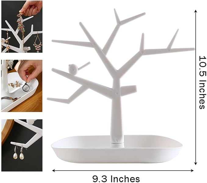 Tabletop Key Holder Stand Tree Key Rack,Stand Jewelry Display Necklace Ring Earring Holder Rack,Jewelry Organizer Tray Home Decor for Home Entryway (White)