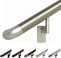 Promenaid 6ft ADA Handrail Kit - Champagne - Complete Indoor/Outdoor Handrail for Stairs - 1.6" Round Anodized Aluminum Railing with 4 Nickel Plated Pivoting Brackets & ADA Wall Returns