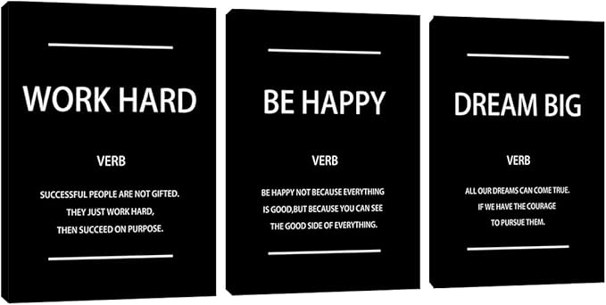 Motivational Wall Art Office Wall Decor Inspirational Canvas Painting Work Hard Positive Quote Picture Poster Prints for Office Dorm Bedroom Living Room Men Inspiring Artwork 12"x16"x3