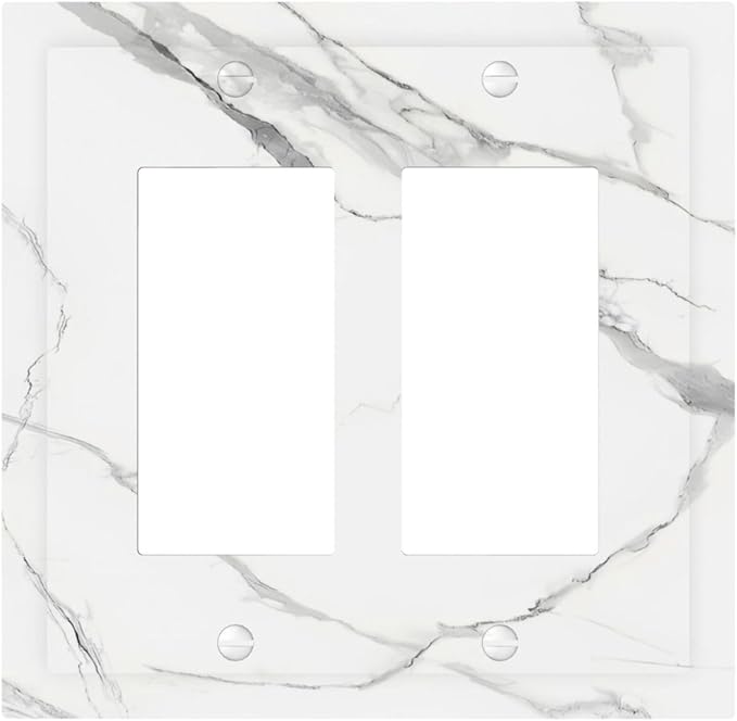 White Marble Abstract Luxurious Print Decorative Outlet Covers 2 Gang Double GFCI Rocker Electrical Wall Panels Light Switch Cover Plate for Bathroom Kitchen Home Decor
