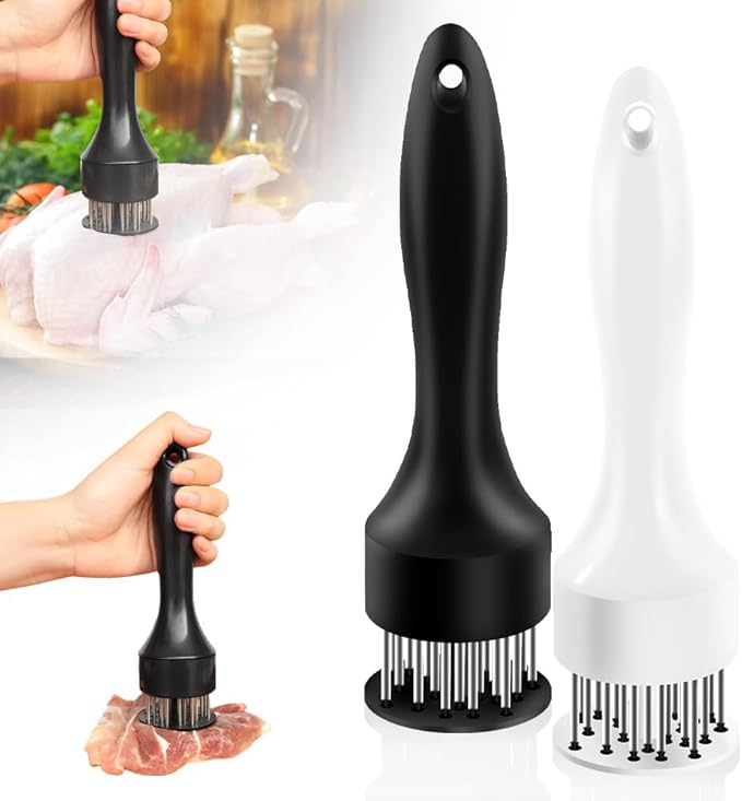 Stainless Steel Meat Tenderizer, 2025 Upgraded Stainless Steel Meat Tenderizer Needle 21 Pin Steak, Ultra Sharp Needle Blades Chicken BBQ Kitchen Cooking Tool, With Pounding Steak Mallet Tool (2-Mix)