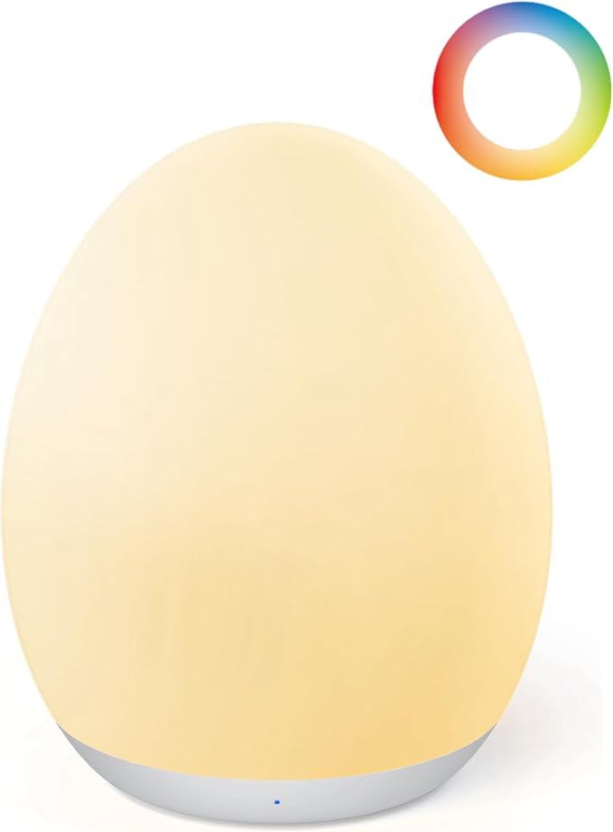 JolyWell Night Light for Kids, Baby Night Light with 7 Colors Changing Mode & Stepless Dimming, Nursery Night Light BPA Free,Rechargeable Egg Night Light for Breastfeeding 1h Timer & Touch Control