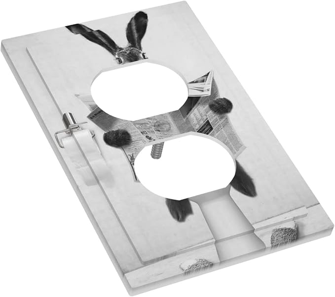 Outlet Covers Funny Retro Cute Animals Grey Black Rabbit 1 Gang Duplex Light Switch Cover Plate Decorative Dual Device Wall Plate Receptacle Electrical Switchplate for Country Bathroom Bedroom