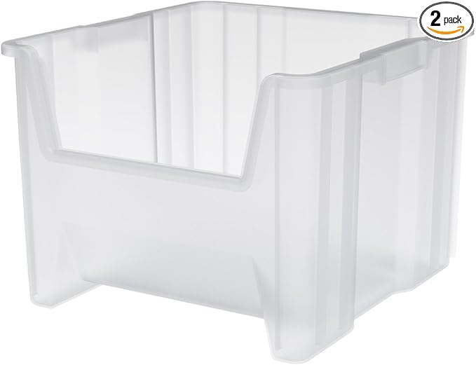 Akro-Mils 13018 Stak-N-Store Heavy Duty Stackable Open Front Plastic Storage Container Bin, (17-1/2-Inch x 16-1/2-Inch x 12-1/2-Inch), Clear, (2-Pack)