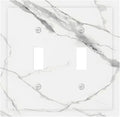 White Marble Abstract Luxurious Print Decorative Switch Plates 2 Gang Double Toggle Outlet Light Switch Cover Wall Plate Electrical Faceplate for Bathroom Kitchen Home Decor
