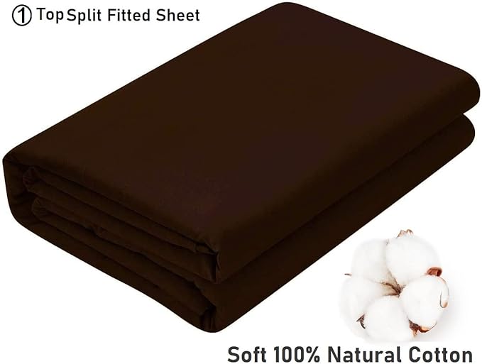 Top Split Queen Fitted Sheet Only for Adjustable beds, Split Down 39 inches from The Top, 600 Thread Count 100% Cotton Half Split Flex Head Fitted Sheet for Sleep Number Beds, Chocolate