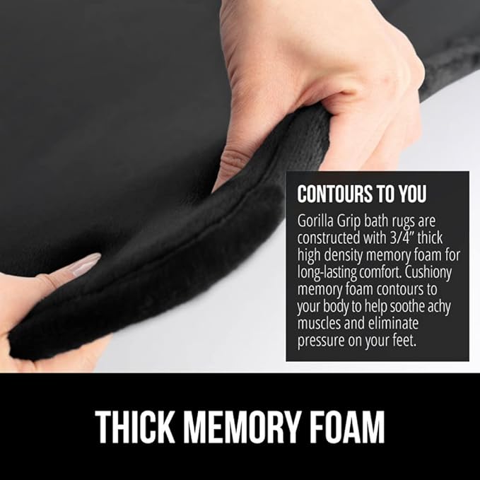 GORILLA GRIP Memory Foam Bath Mat, Soft Absorbent Velvet Bathroom Mats, Durable Dots on Underside, Machine Washable Bathmat, Carpet Rug Room Decor for Shower Tub Floor RV, 36x24 Rugs, Black