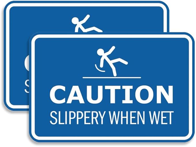 Signs ByLITA Classic Framed Caution: Slippery When Wet Door or Wall Sign Easy Installation | Health And Safety | Building And Warning Sign (Blue) - Large 2 Pack