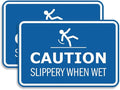 Signs ByLITA Classic Framed Caution: Slippery When Wet Door or Wall Sign Easy Installation | Health And Safety | Building And Warning Sign (Blue) - Medium 2 Pack