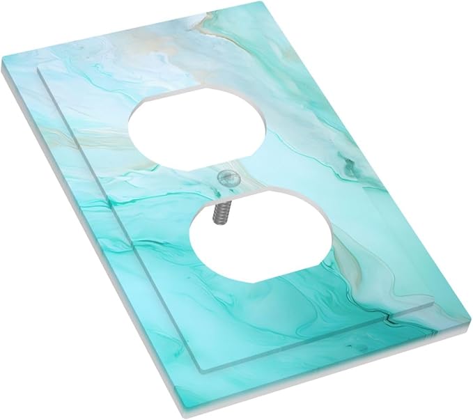 Teal Gold Marbling Turquoise Print Outlet Covers 1 Gang Duplex Light Switch Cover Decorative Switch Plates Electrical Receptacle Faceplate Wall Plate for Bathroom Living Room Home Decor