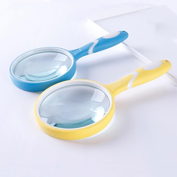 Wakauto Handheld Reading Magnifying Glass with Colorful Rubber Frame, Handle Design Magnifier for Reading and Observation, Portable Visual Aid for Low Vision and Seniors, Yellow