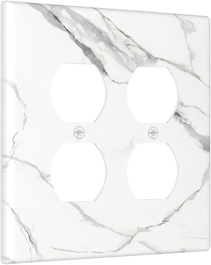 White Marble Abstract Luxurious Print Outlet Covers 2 Gang Double Duplex Decorative Light Switch Covers Electrical Wallplates Socket Faceplate for Bathroom Kitchen Home Decor