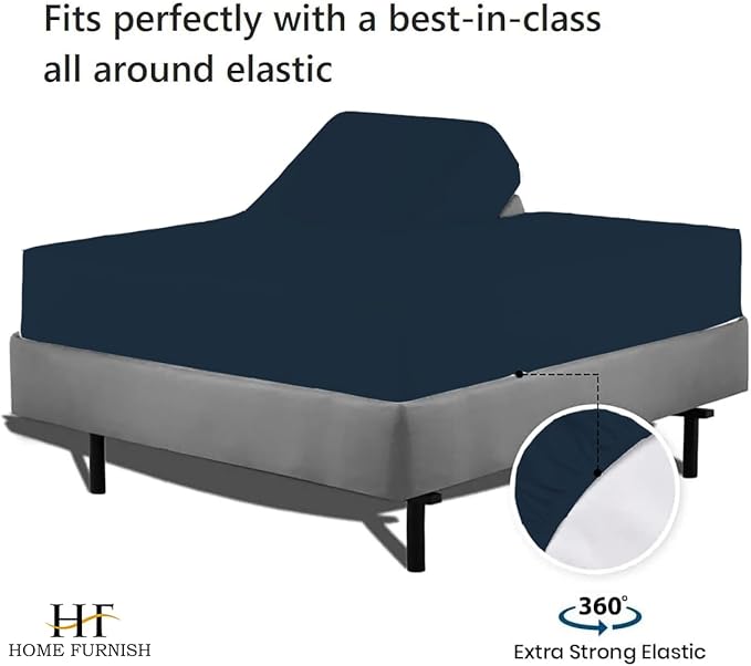 Top Split King Fitted Sheet Only for Adjustable beds, Split Down 39 inches from The Top, 600 Thread Count 100% Cotton Half Split Flex Head Fitted Sheet for Sleep Number Beds, Navy Blue