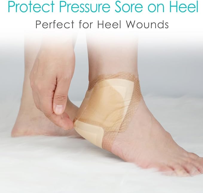 Heel Bordered Silicone Foam Dressing Waterproof Adhesive Sacral Bandages with Absorbent Padding for Elbow Wrist Foot Pressure Bed Sore Hip Knee Replacement Surgery 8.26"x8.26" 3 Pack