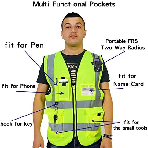 zojo High Visibility Safety Vests With Pockets, for Outdoor Works, Cycling, Jogging, Walking,Sports - Fits for Men and Women (Pack of 10, XXL-Neon Yellow)