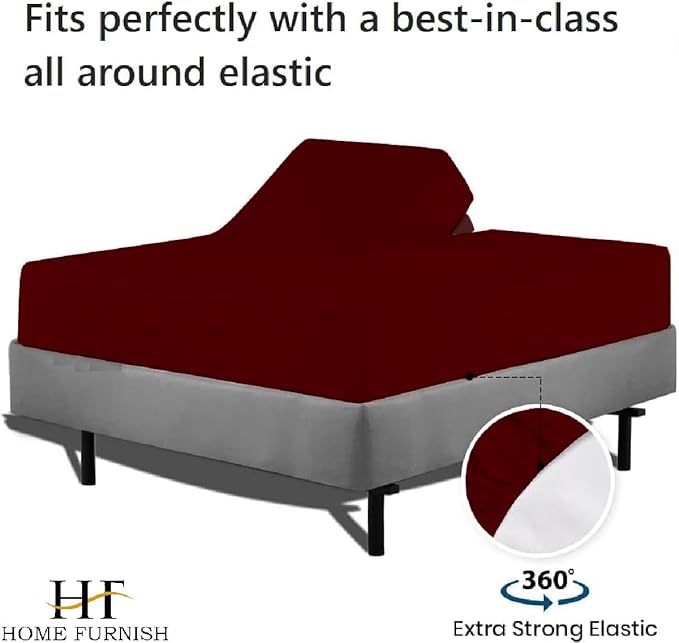 Top Split King Fitted Sheet Only for Adjustable beds, Split Down 32 inches from The Top, 600 Thread Count 100% Cotton Half Split Flex Head Fitted Sheet for Sleep Number Beds, Burgundy