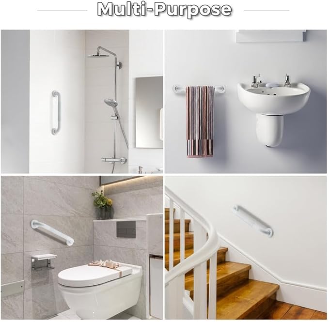 Grab Bars for Shower, 2 Pack 12-Inch Anti Slip Shower Handles for Elderly, Safety Shower Grab Bar, Stainless Steel Handicap Grab Bars for Bathroom (White 1" Diameter)
