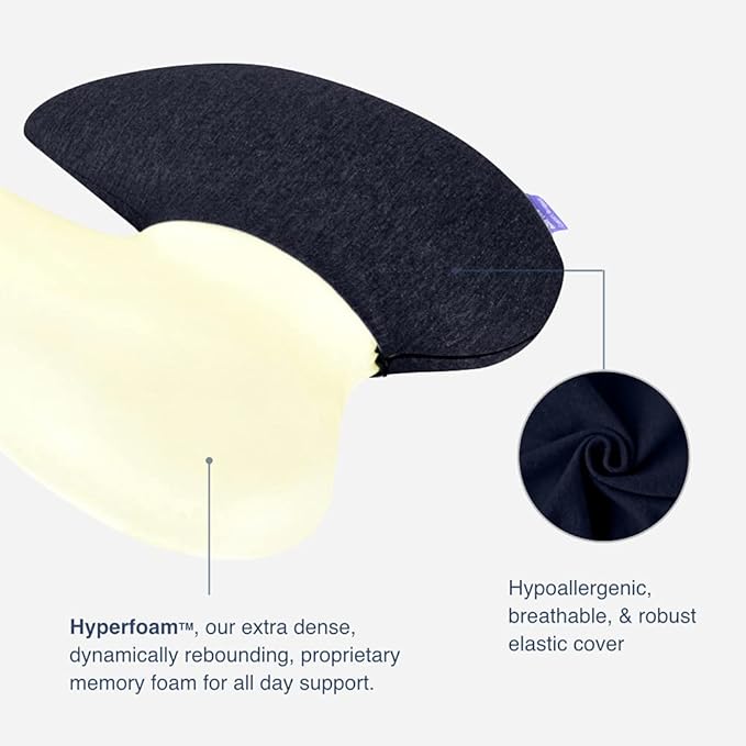 C CUSHION LAB Extra Dense Lumbar Pillow - Patented Ergonomic Multi-Region Firm Back Support for Lower Back Pain Relief - Lumbar Support Cushion with Strap for Office Chair, Car, Sofa, Plane - Black