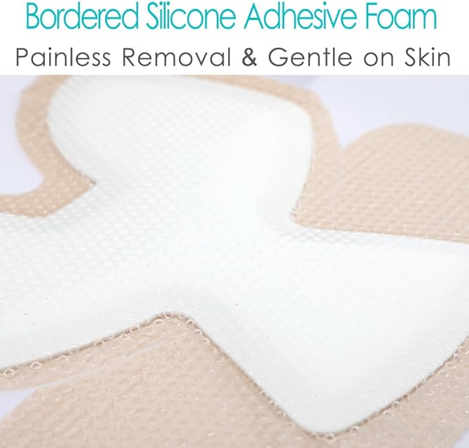 Heel Bordered Silicone Foam Dressing Waterproof Adhesive Sacral Bandages with Absorbent Padding for Elbow Wrist Foot Pressure Bed Sore Hip Knee Replacement Surgery 8.26"x8.26" 2 Pack