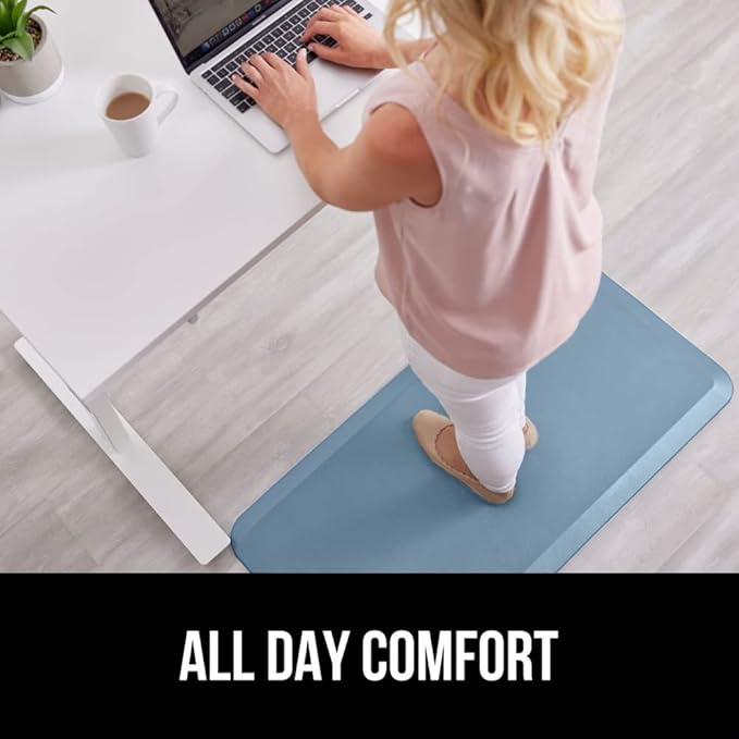 GORILLA GRIP Comfortable Cushioned Kitchen Mats for Floor, 48x20, Waterproof and Stain Resistant Soft Top, 3/4 Inch Thick Ergonomic Standing Desk Anti Fatigue Mat, Foam Supports Ankles, Feet, Sky Blue