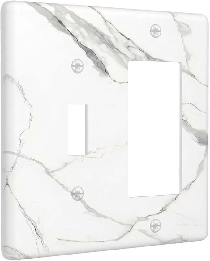 White Marble Abstract Luxurious Print Outlet Covers 1 Toggle 1 Rocker Combination Decorative Wall Plate Electrical Switch Plates Light Switch Cover Plate for Bathroom Kitchen Home Decor