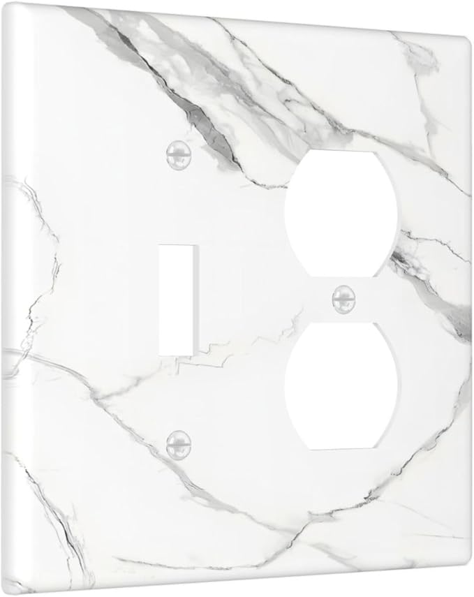 White Marble Abstract Luxurious Print Wallplates 1 Toggle 1 Duplex Switch Plate Electrical GFCI Faceplate Decorative Light Switch Covers for Bathroom Kitchen Home Decor