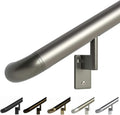 Promenaid 10ft ADA Handrail Kit - Champagne - Complete Indoor/Outdoor Handrail for Stairs - 1.6" Round Anodized Aluminum Railing with 5 Champagne Painted Pivoting Brackets & ADA Wall Returns