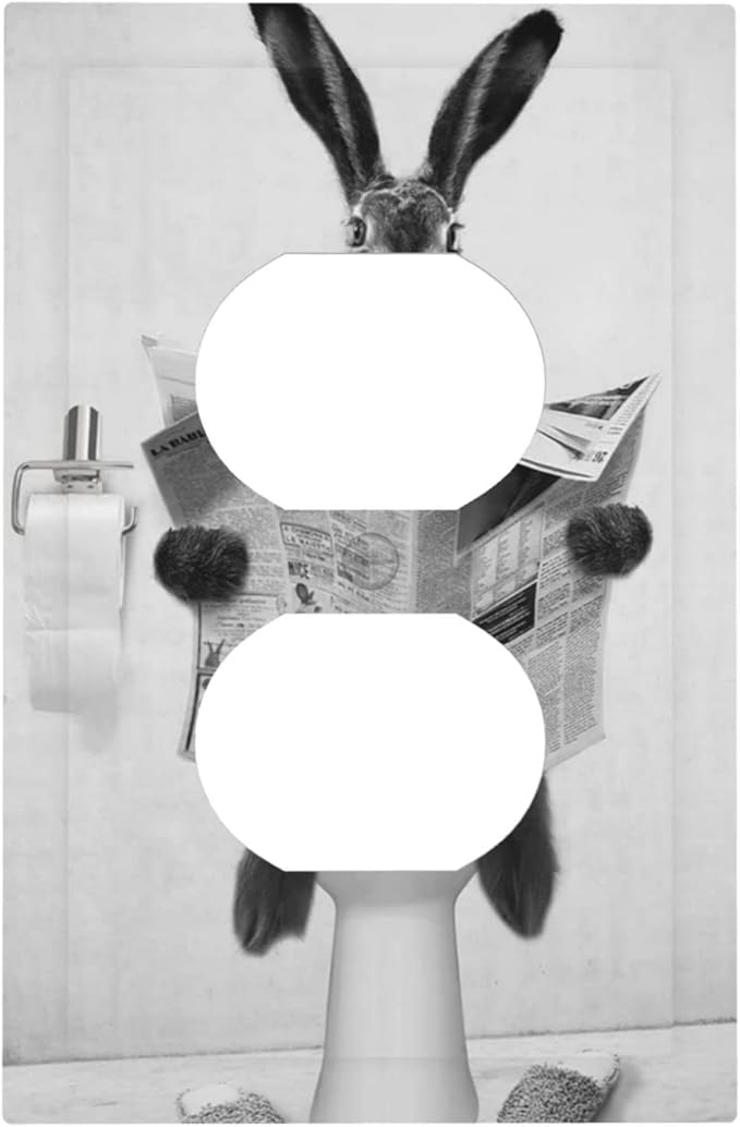 Outlet Covers Funny Retro Cute Animals Grey Black Rabbit 1 Gang Duplex Light Switch Cover Plate Decorative Dual Device Wall Plate Receptacle Electrical Switchplate for Country Bathroom Bedroom