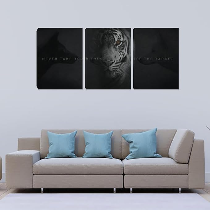Unbruvo Tiger Motivational Wall Art - 3 Piece Canvas Prints for Office, Inspirational Leadership Quotes, Black Tiger Picture Wall Decor for Living Room, Bedroom(36''Wx 16''H)
