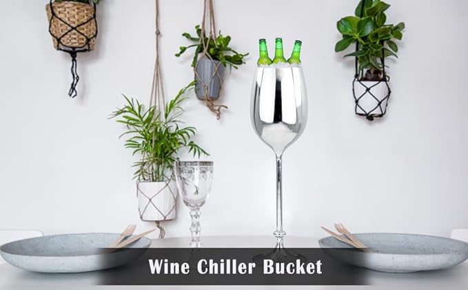 Large Champagne Glass Premium Aluminum Free Standing Nickel Plated Wine Chiller | Wine Coolers & Cellar With Ice Bucket | Kitchen & Bar Wares | Nagina International