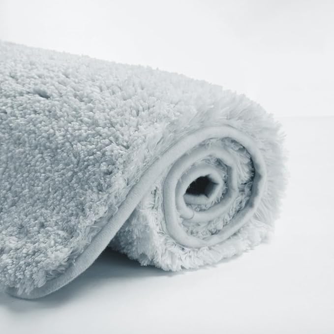 Suchtale Non Slip Bath Mat (20 x 32, Light Blue) - Soft Microfiber Shaggy, Water Absorbent, Machine Washable, Thick Plush Shower Mat