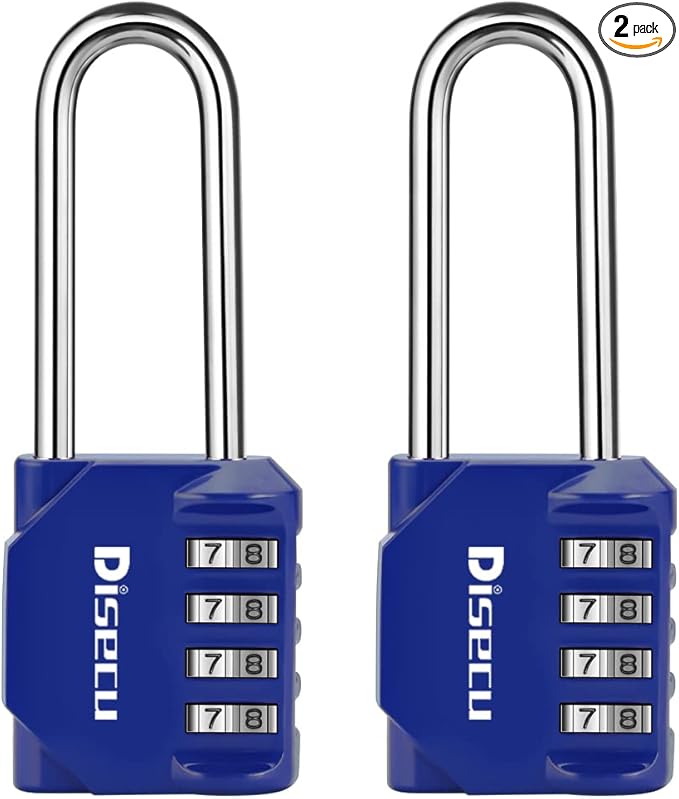 2 Pack disecu 2.6 Inch Long Shackle Combination Lock, 4 Digit Outdoor Waterproof Padlock for School Gym Locker, Sports Locker, Storage Unit, Gate, Fence, Toolbox, Cabinet (Blue)