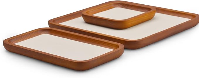 Oirlv Solid Wood Jewelry Tray Jewelry Display Holder Showcase Jewelry Display Organizer (Large, Creamy-white)